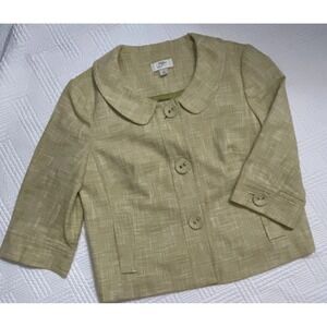 Loft Women's Blazer Size 8 Lined Yellow Cropped Peter Pan Collar